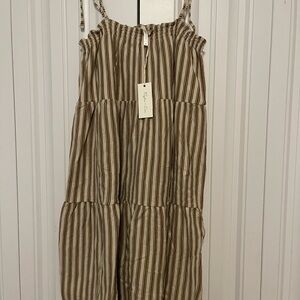 Rylee + Cru tie mini dress in olive stripe. Size L